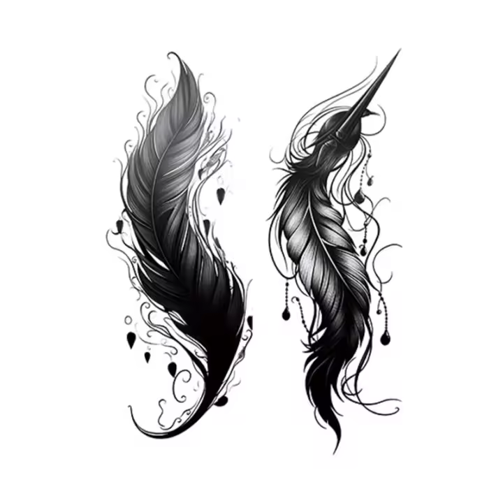 Tatuaje Temporal De Pluma Estilo Oscuro Impermeable Para Brazo Y Pierna Realista Duradero Para Hombres Y Mujeres - 1