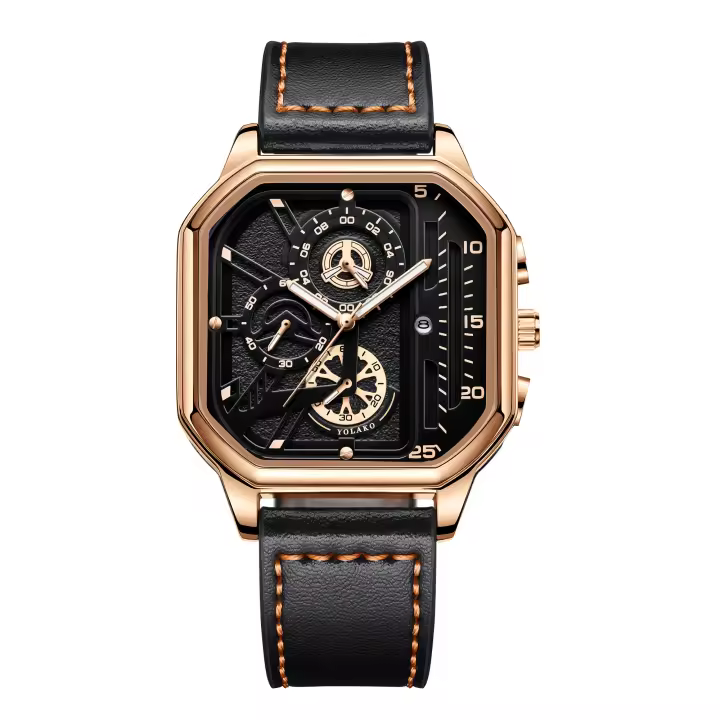 Reloj De Lujo Para Hombre Con Pantalla Grande Y Correa De Cuero PU Reloj Deportivo Casual Cuadrado Movimiento De Cuarzo - 1