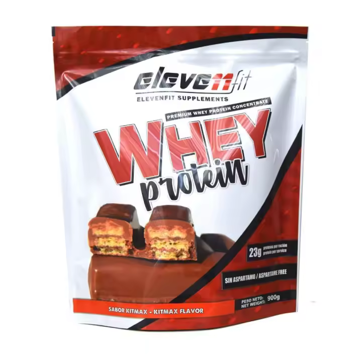 Eleven Fit Proteina Whey Pro, Concentrado de Suero / Aumenta Masa Muscular / BCAA's y Antioxidantes / Refuerza Huesos y Defensas / Bajo en Grasas y Carbohidratos, Sabor Kitmax, 900GR - 1