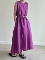 Vestido Largo Vintage De Algodón Y Lino Para Mujer REALEFT Sin Mangas Estilo Casual Suelto Con Cinturones Verano 2025 - details 9