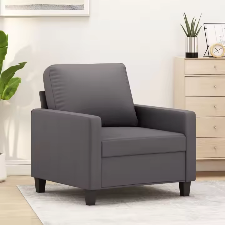 vidaXL Sillón cuero sintético gris 60 cm - 1