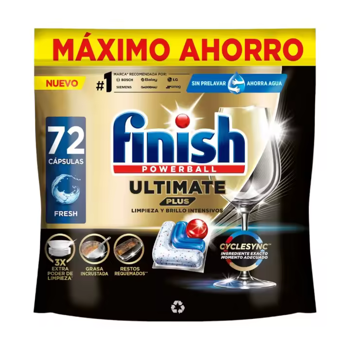 Finish Powerball Ultimate Plus Fresh 72 Cápsulas | Detergente para Lavavajillas Todo en 1 | Limpieza y Brillo Intensivos | Elimina Grasa y Restos Requemados | Sin Prelavado, Ahorra Agua - 1