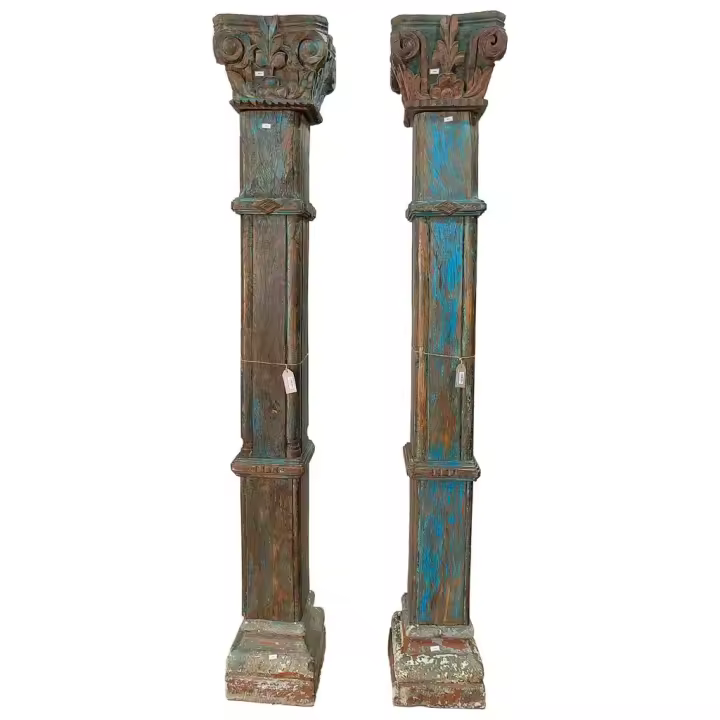 Dos columnas de madera azul artesanal 32x32x230h cm - 1