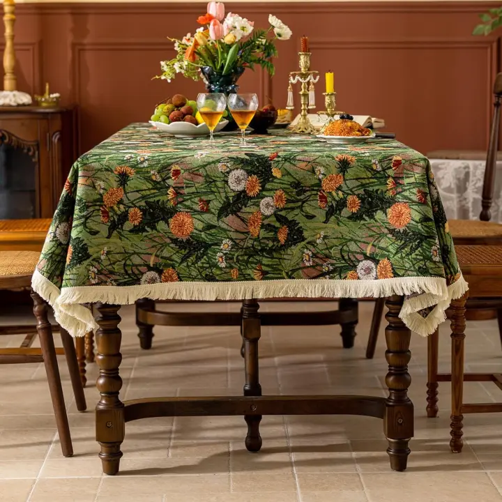 Cotton Linen Tablecloth for Rectangle Tables, Heavy Duty Wrinkle Free Water Resistant Washable Cloth Dining Table Cover for Kitchen and Outdoor Use(Red Hollyhock, 54”×78”, Rectangle) - 1