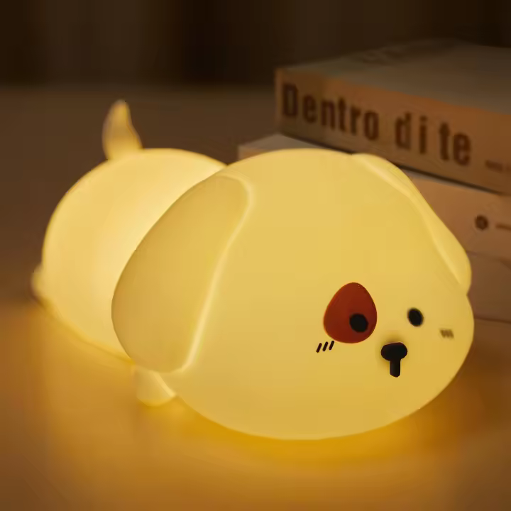 Luz de noche con forma de cachorro - Luz de noche - Luz de noche para bebés - Luz de noche para niños - Lámpara de lectura - Luz táctil de 7 colores - Recargable - Luz cálida - 1
