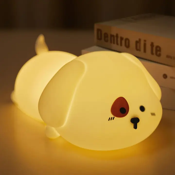 Luz de noche con forma de cachorro - Luz de noche - Luz de noche para bebés - Luz de noche para niños - Lámpara de lectura - Luz táctil de 7 colores - Recargable - Luz cálida - 1