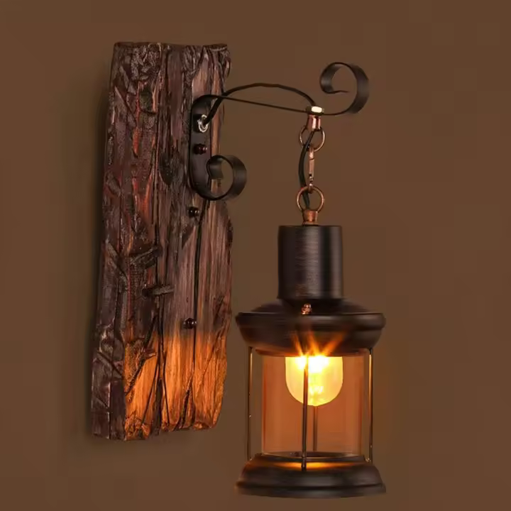 Nostálgico Retro Lámpara de Pared Apliques de Pared de Madera Maciza Pintura Metálica Viento Industrial Iluminación E27 Iluminación DE LA Pared Cafe Restaurant Bar Tienda de Ropa Internet Cafe - 1