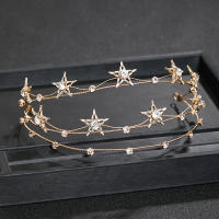 Diadema De Estrella Barroca Brillante Para Mujeres Con Doble Capa Y Hexagrama Accesorio De Boda Hecho a Mano Anillo De Pelo Delgado - details 6