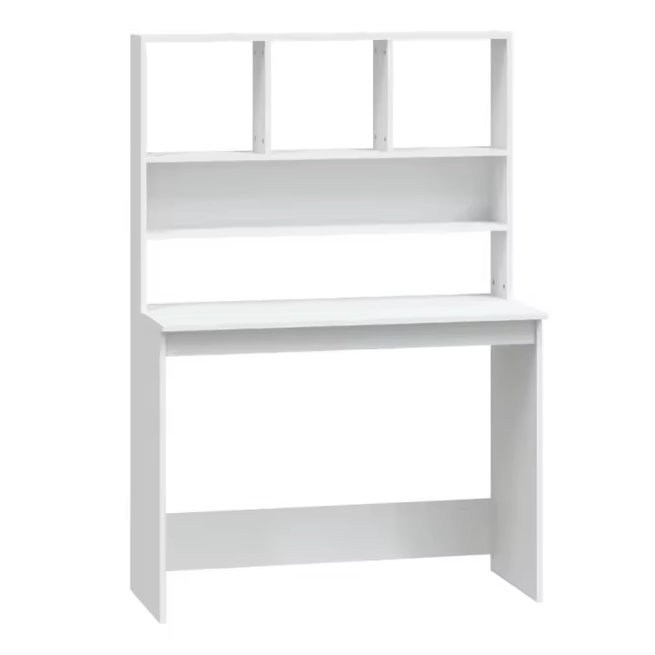 vidaXL Escritorio estantes madera contrachapada 102x45x148 cm en color Blanco/Blanco brillante/Gris hormigón y más | estructura resistente ideal para salón dormitorio o estudio - 1