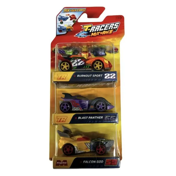 Set 3 T-Racers Mix´n race con Burnout Sport, Blast Panther y Falcon God - 1