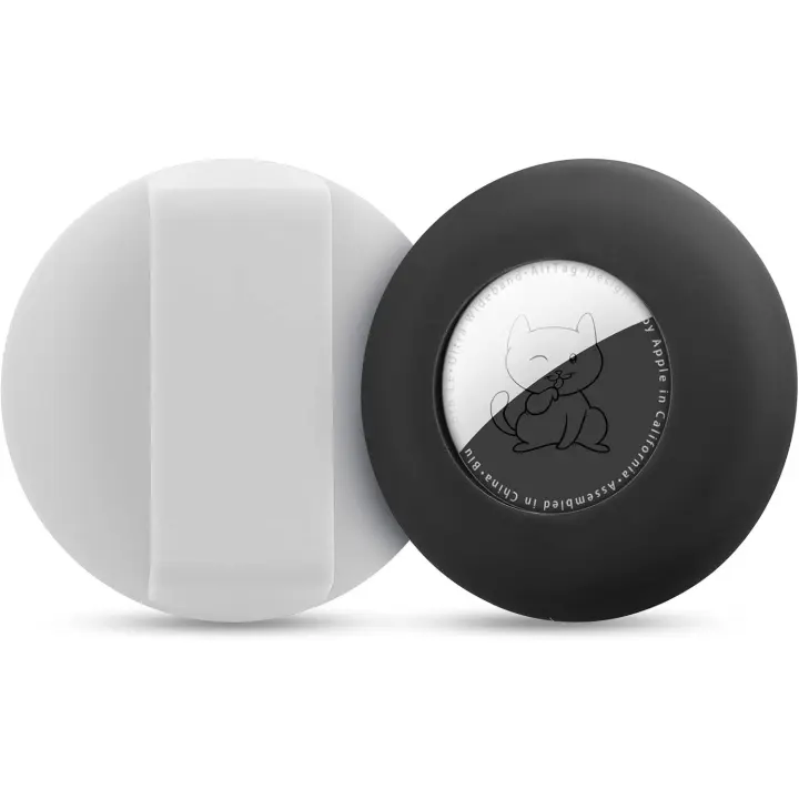 Collar Airtag, Funda de silicona para localizador GPS, Seguro y antipérdida, lighter para mascotas (Correa de 16,5mm, Negro y Blanco) - 1