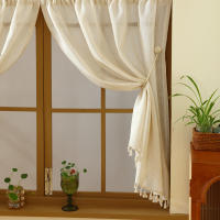 Cortina Corta De Lino Beige 1 Pieza Estilo Bohemio Japonés Para Ventanas Pequeñas Y Puertas Decoración Y Protección De La Privacidad - details 8