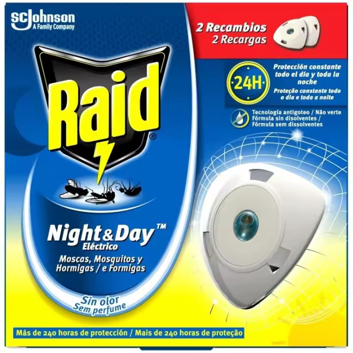Raid Night&Day Insecticida Automático 2 Recambios - 1