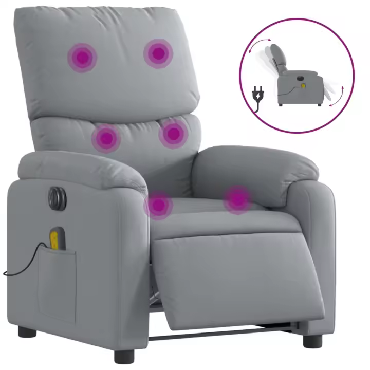 vidaXL Sillón reclinable de masaje eléctrico tela Gris claro, Gris oscuro, Negro Sillon Dormitorio Sillon Comodos Silla Relax Sillón Sofá - 1