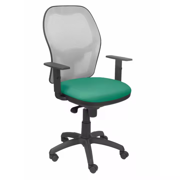 Silla de Oficina Ergonómica Piqueras Y Crespo con Malla Transpirable y Refuerzo Lumbar en Gris y Verde Esmeralda - 1