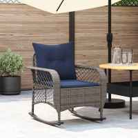vidaXL Silla mecedora de jardín con cojines ratán sintético beige en color beige y crema/Gris/Gris y azul y más | cómodas modernas ergonómicas para comedor cocina salón hogar - details 2