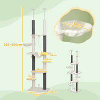 PawHut Árbol para Gatos de Suelo a Techo 225-255 cm Árbol Rascador para Gatos de 7 Niveles Torre para Gatos con Hamacas Plataformas Juguete de Cuerda Bola de Juguete - details 2