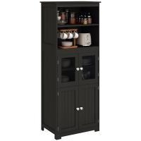 HOMCOM Alacena de Cocina Aparador de Comedor Armario de Cocina con 4 Puertas 2 Estantes Abiertos y Estante Ajustable para Salón 60x30x162 cm Negro - details 0