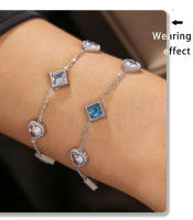 Encanto Pulsera de circonia cuadrada de amor a la moda, pulsera de nicho de acero inoxidable con temperamento, adecuada para combinar diariamente pulsera de circonita de cristal para mujer y niña, brazalete de acero inoxidable 316L, joyería de muñeca - details 4