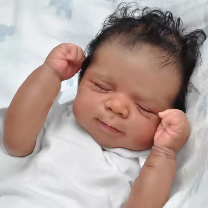 Muñeca De Bebé Reborn De 48cm Con Vinilo Suave Y Cuerpo De Tela Dormida Niño Regalo De Cumpleaños Para Niños Con Piel Negra - 1
