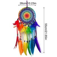 Atrapasueños para pared, adorno decorativo de plumas de arcoíris, hecho a mano, multiusos, para sala de estar y dormitorio. - details 7