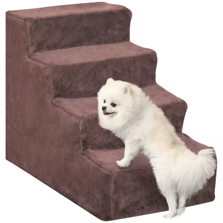 PawHut Escalera para Mascotas de 4 Peldaños 2 en 1 con Funda Extraíble y Lavable Escalera Rascadora de Perros Gatos para Cama Sofá Carga 30 kg 60x35x44 cm - 1