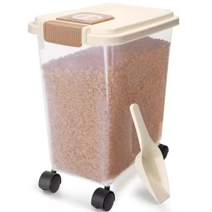Nobleza Contenedor de Pienso para Mascotas 20L/40L, con Ruedas, Tapa Abatible, Cuchara y Marcador de Fecha, Caja Hermética Transparente para Perros y Gatos - 1
