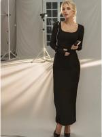 Vestido Bodycon Y2K Para Mujer Cintura Alta Ajustado Manga Larga Vestido Maxi Con Abertura En La Cadera Moda Sencilla Ropa Femenina - details 5