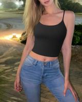 Top De Yoga Para Mujer Sólido Ribbed Sin Mangas Transpirable Basic Summmer Crop Top Deporte Camisola Interior Elasticidad - details 2