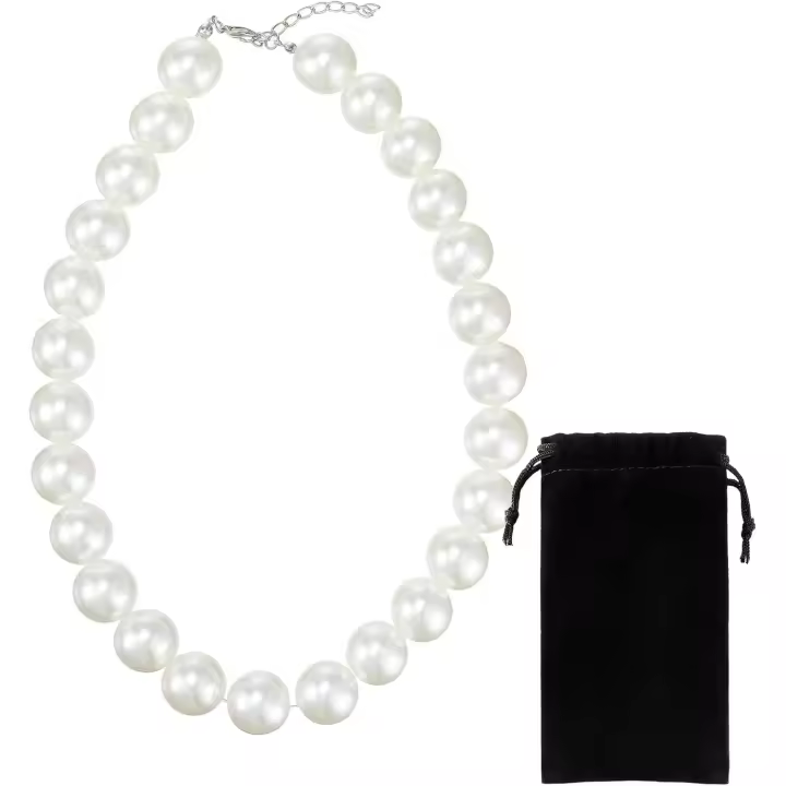 Collar Redondo de Perlas de imitación, collar de Perlas Blaas para Mujeres, collar de Fantasía grandes Perlas Falsas de 18 mm para Boda, Joyas de traje, Perlas Falsas y aleación, Perlas Falsas Y - 1
