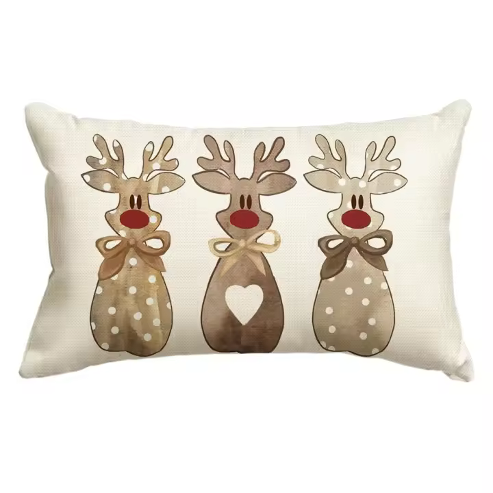 Funda de almohada con diseño de Reno y Corazón de lunares, 30.48X50.80 cm, Funda de juguete con Lasso para decoración de sofá - 1