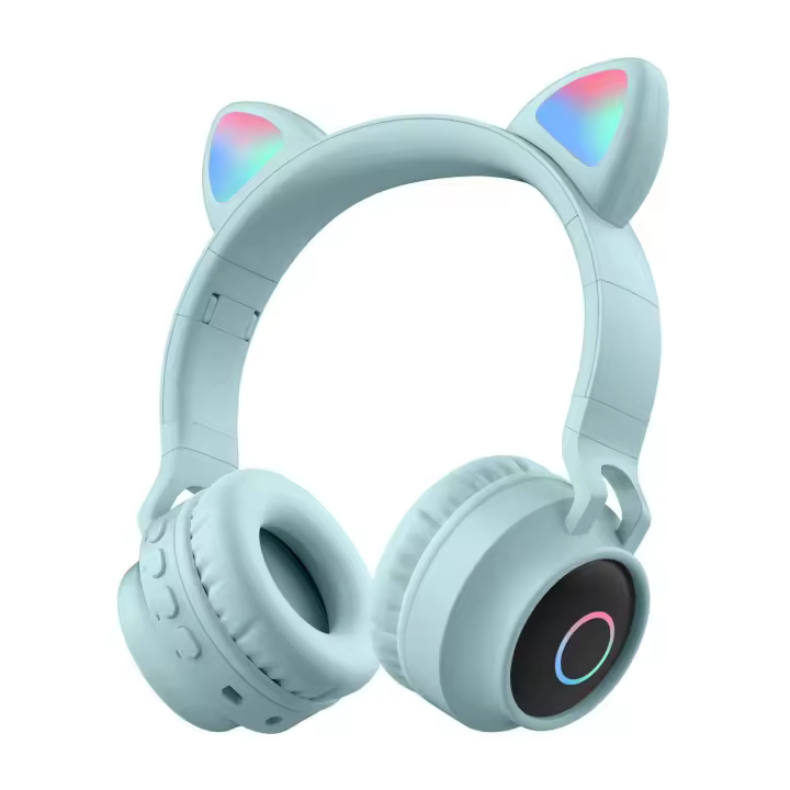 Orejas de gato auriculares Bluetooth para niños con micrófono de cable para uso escolar - auriculares Bluetooth de reducción de ruido para niños y niñas inalámbricos auriculares plegables para niños para tabletas de viaje en avión iPad Kindle - 1