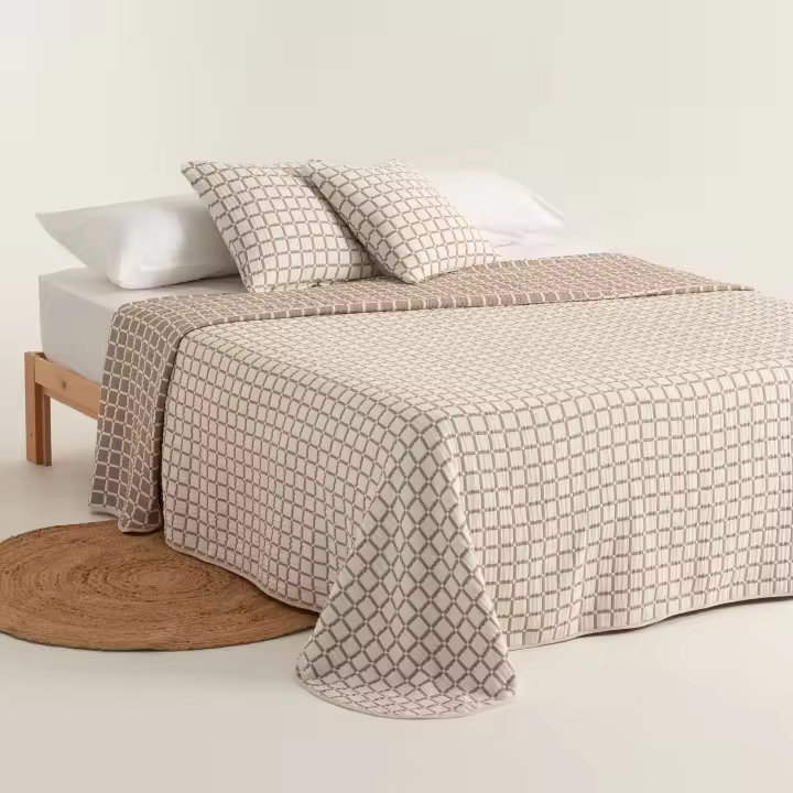 GAMUSI - Colcha jacquard ligera algodón entretiempo primavera verano diseño cuadros  INEA - 1