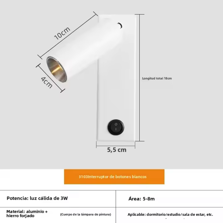 Lámpara De Pared LED Rotativa 3W 85-265V Con Interruptor USB Negra Y Blanca Bronce Para Dormitorio Lámpara Creativa De Banda - 1