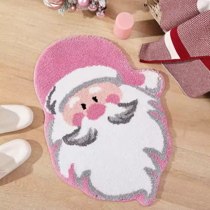 VIKAMA1PC Alfombra De Navidad De Peluche Sintético Para Dormitorio Estilo De Dibujos Animados Fácil De Limpiar Tapete Para Mesa De Noche Decoración Del Hogar Antideslizante Resistente Al Desvanecimiento - 1