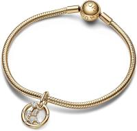 Colgando del Zodíaco Bañado en oro Pandora Moments with cerccled cúbica transparente. Viene con El embalaje original. - details 0