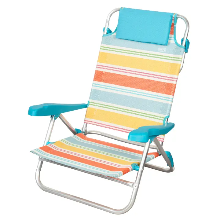 Aktive - Silla de playa plegable, aluminio y textileno, respaldo multiposición con cojín, bolsillo trasero, fácil transporte, diseño rayas multicolor, modelo Santorini - 1