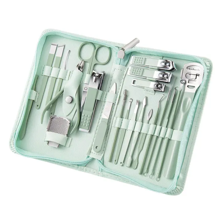 Kit De Manicura Y Pedicura Verde Oscuro 7-22 Piezas Acero De Alta Calidad Herramientas Multifuncionales Profesionales Para Cuidado De Uñas Y Pies - 1