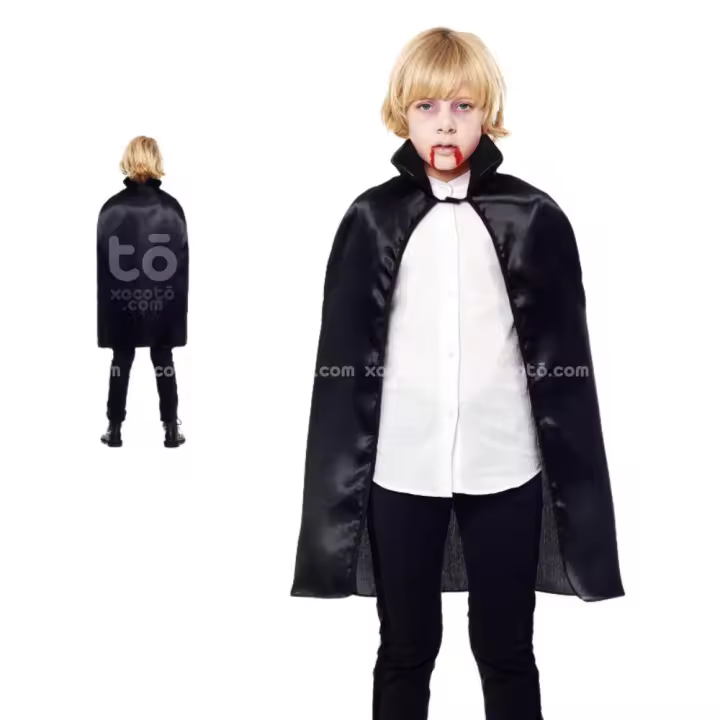 Festëën® Capa túnica negra con borde rojo o negro niño y adulto  Tallas: 90cm y 140cm  Vampiro, Halloween, Carnaval... - Festëën® - 1