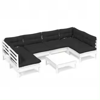 VIDAXL 3097158 conjunto de muebles de exterior 7 piezas madera palet de pino blanca con cojín de color gris - 1