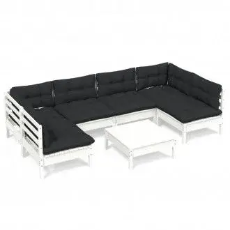 VIDAXL 3097158 conjunto de muebles de exterior 7 piezas madera palet de pino blanca con cojín de color gris - 1