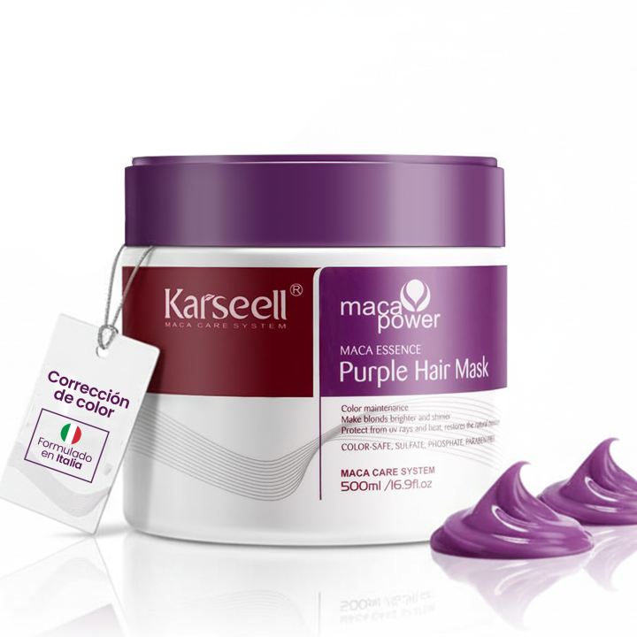 KARSEELL - Mascarilla Capilar Mascarilla Violeta Cabellos Grises Rubios Canas Decolorados Mascarilla Morada Matizador Hidratación Intensa Neutraliza Amarillos y Naranjas Alisado Reparadora Nutritiva Cuidado Capilar - 500 ml.