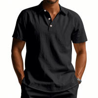 Camisa POLO de manga corta con solapa y botones, informal, de lino, transpirable, estilo británico, de verano para hombre - details 30