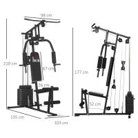 HOMCOM Multiestación Máquina de Musculación con Estribo para Piernas Placas de Peso de 45 kg Carga Max. 110 kg para Entrenamiento Fitness en Hogar Gimnasio 135x103x200 cm Negro - details 2