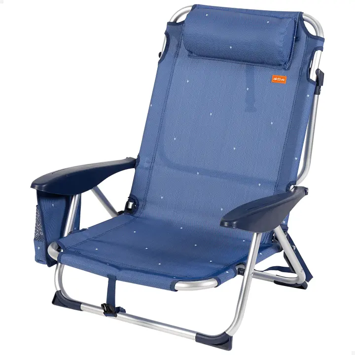 Aktive - Silla de playa plegable con respaldo reclinable 4 posiciones, 51x45x76 cm, fabricada de aluminio y textileno, con cojín, bolsillo lateral, topes antivuelco y asa hombro, máx. 110 kg, sillas de playa, sillas plegables, accesorios verano - 1