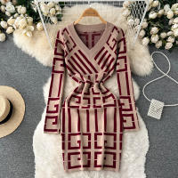 Vestido YuooMuoo Para Mujer Elegante Bodycon De Encaje Geométrico Con Manga Larga Estilo Y2K Para Otoño E Invierno Vestido De Oficina - details 3