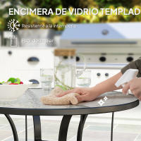 Outsunny Mesa de Jardín Exterior con Orificio para Sombrilla Mesa de Comedor Exterior con Encimera de Vidrio y Estructura Metálica para Patio Terraza Ø96,5x71 cm Negro - details 3