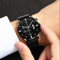 Reloj De Pulsera De Cuarzo Para Hombre Estilo De Negocios Y Casual Material De Acero Inoxidable Azul Con Correa De Malla Reloj Analogico Con Calendario - details 8