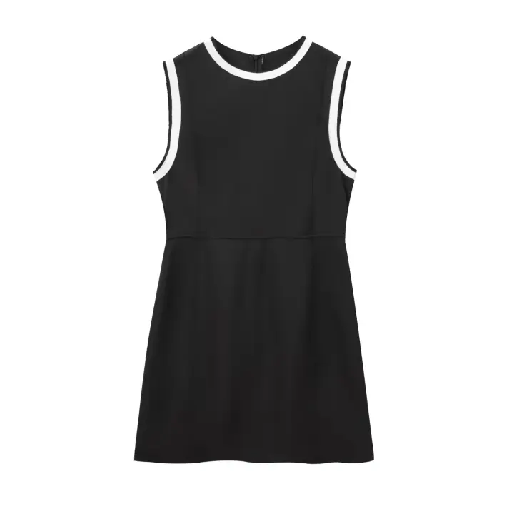 Vestido corto de satén negro sin mangas con cuello redondo en contraste para mujer de High Street - 1