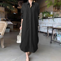 Vestido De Mujer Verano 2024 Estilo Casual Color Sólido Cuello Volteado Botones Solas Talla Grande Longitud Pierna Completa Polyester - details 2